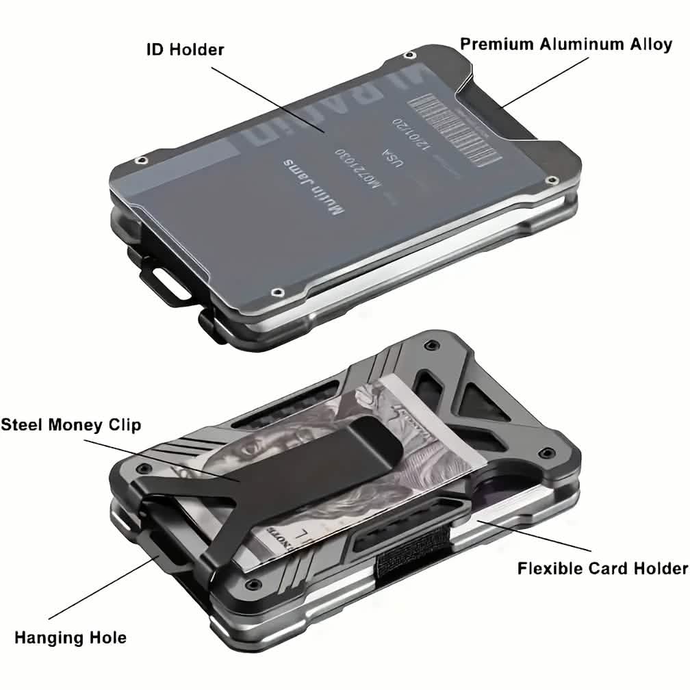 RFID Aluminum Money Clip Wallet – Ultra-Thin, Holds 15 Cards